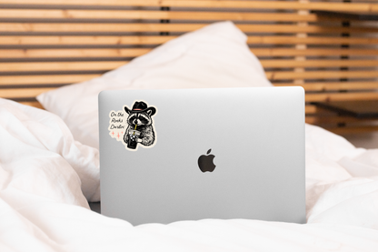 On the Rocks Darlin' Sticker - iced coffee, raccoon, cowboy