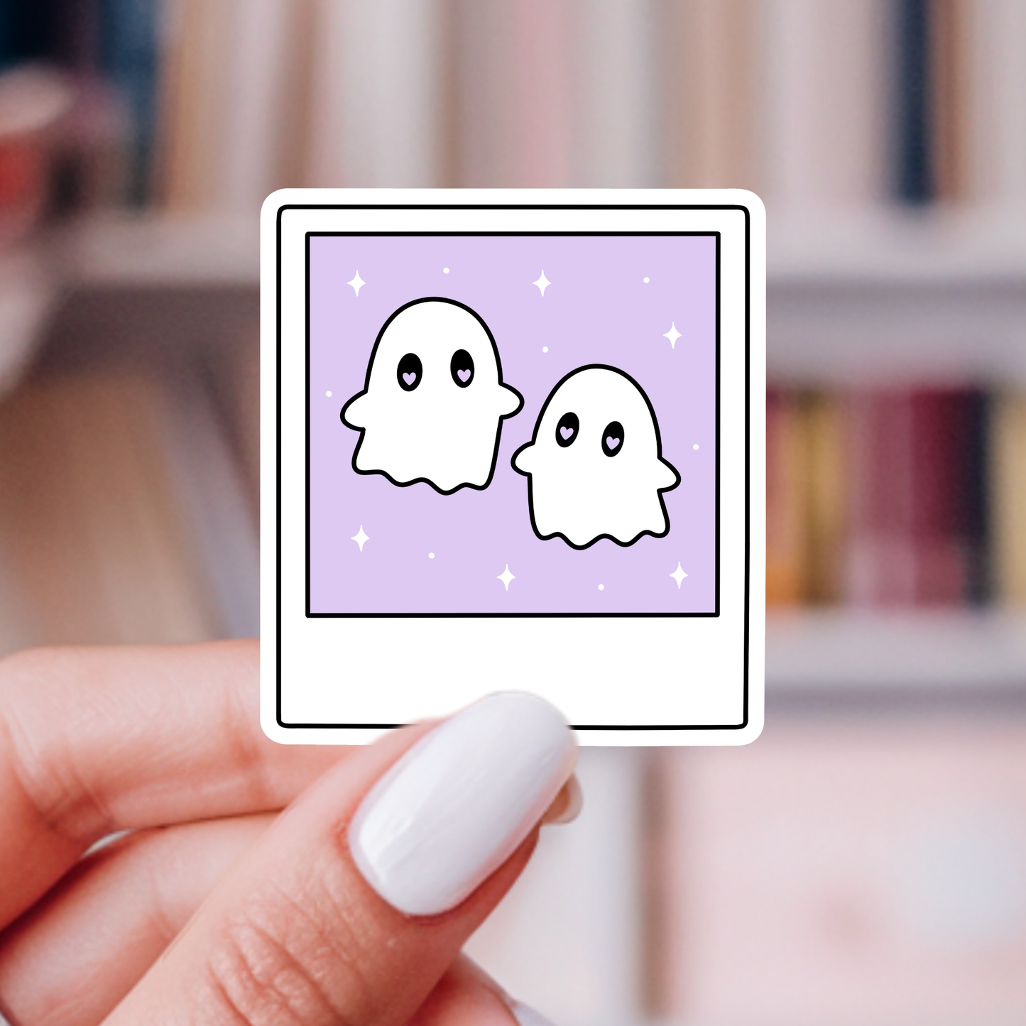 Cute Ghost Polaroid Sticker | Midnight Reader