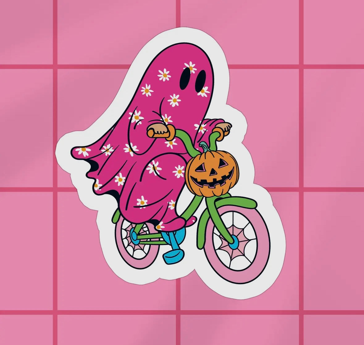Floral Ghost on a Bike Sticker