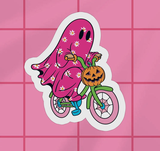 Floral Ghost on a Bike Sticker