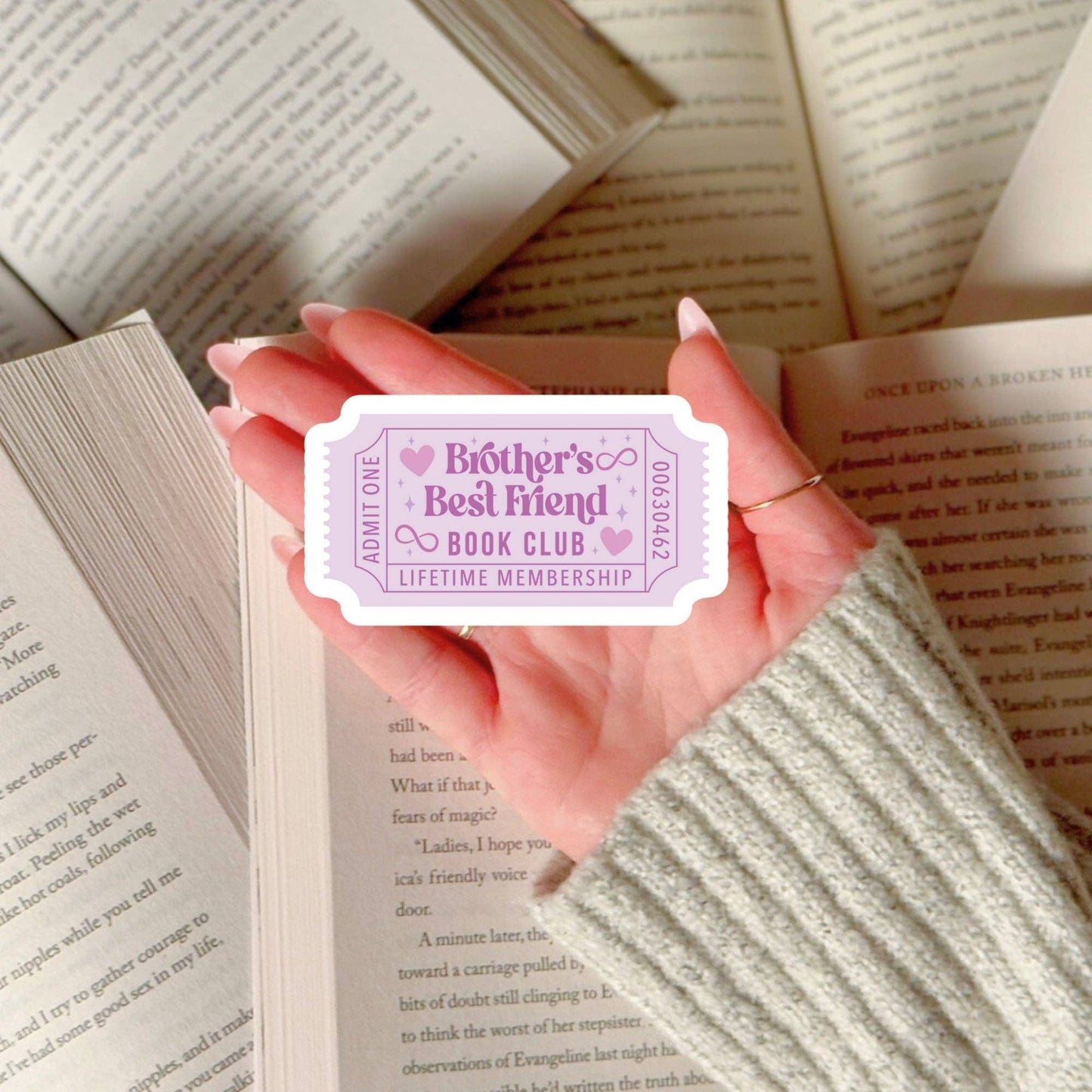 Brothers Best Friend Romance Book Ticket Book Reader Sticker – 3" Waterproof Bookish Sticker with Holo Overlay – Book Lover, Bookstore Merch