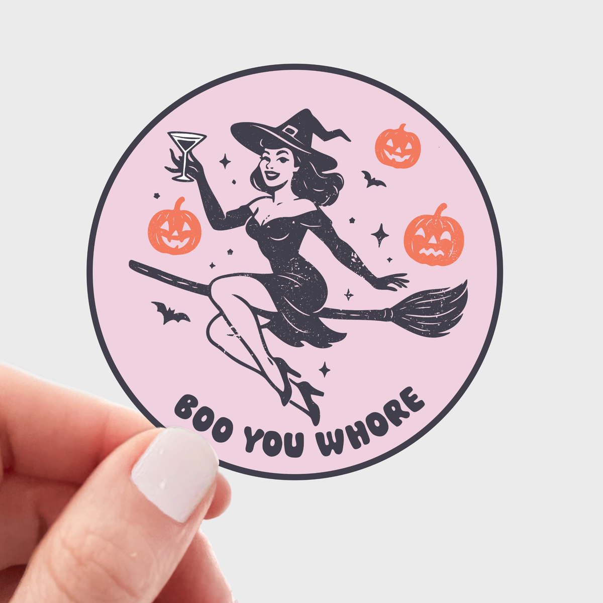 Boo You Whore Sticker - witch, fall, cocktail, halloween