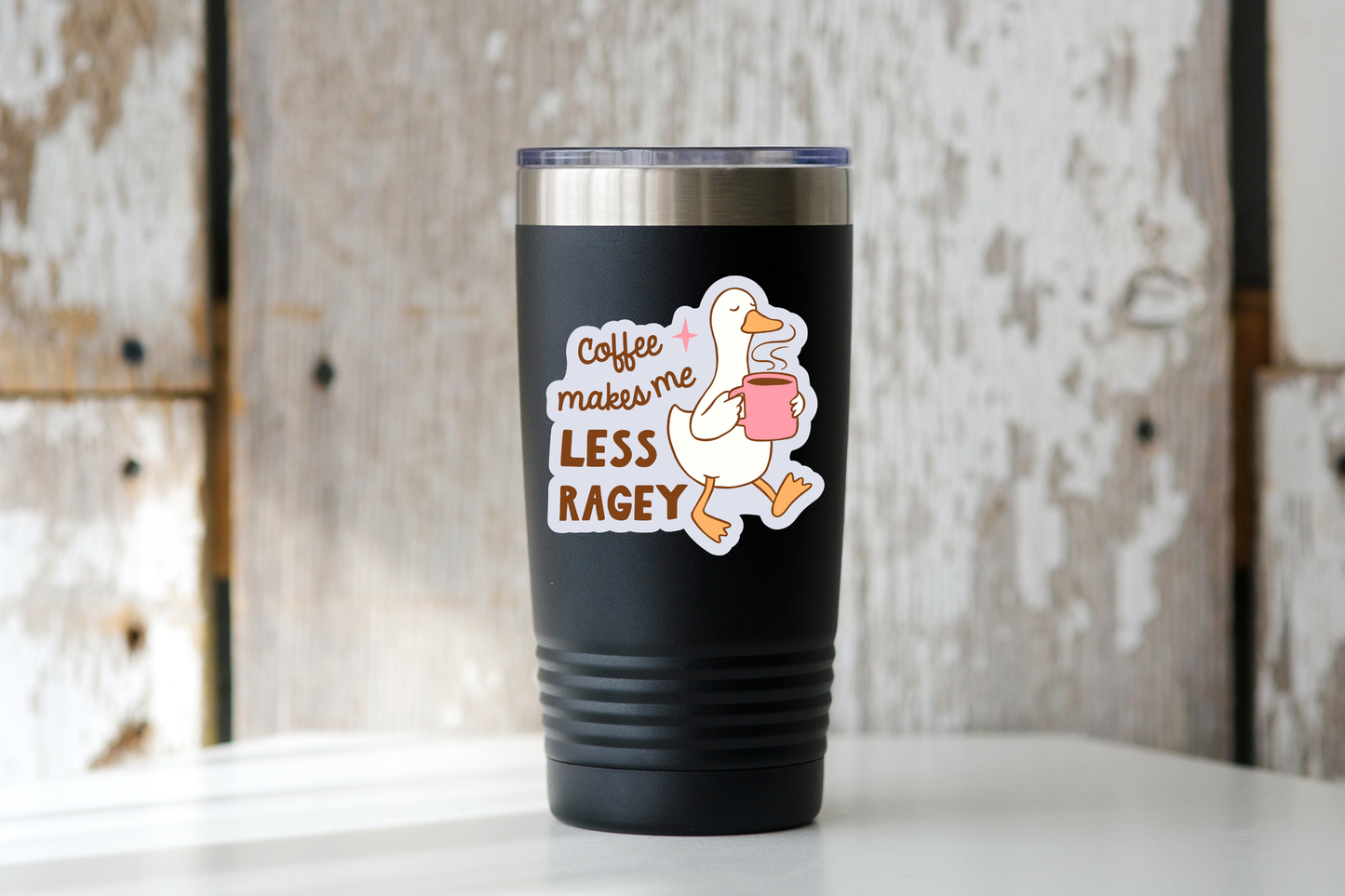 Coffee Makes Me Less Ragey Sticker - goose, shop, cafe, tea