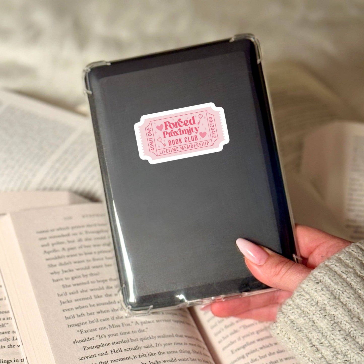 Forced Proximity Book CLub Book Reader Sticker – 3" Waterproof Bookish Sticker with Holo Overlay – Reading, Books, Bookstore Merch