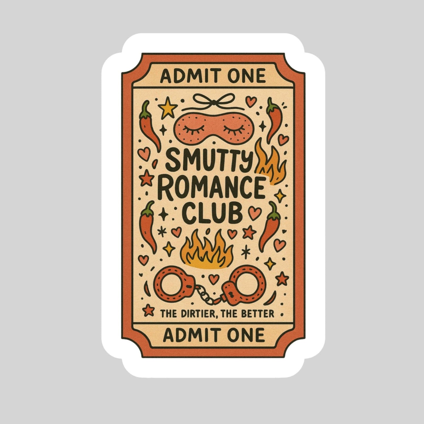 Smutty Romance Ticket Book Reader Sticker – 3" Waterproof Bookish Sticker with Holo Overlay – Reader Gift, Book Lover, Bookstore Merch