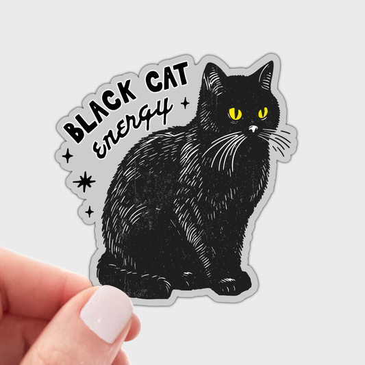 Black Cat Energy Sticker - pet, animal, kitten, halloween