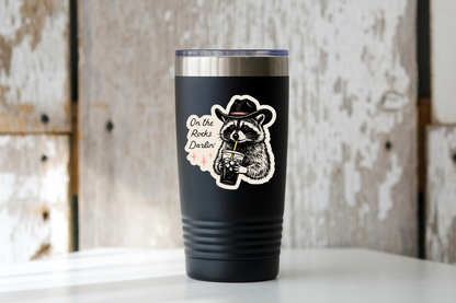 On the Rocks Darlin' Sticker - iced coffee, raccoon, cowboy