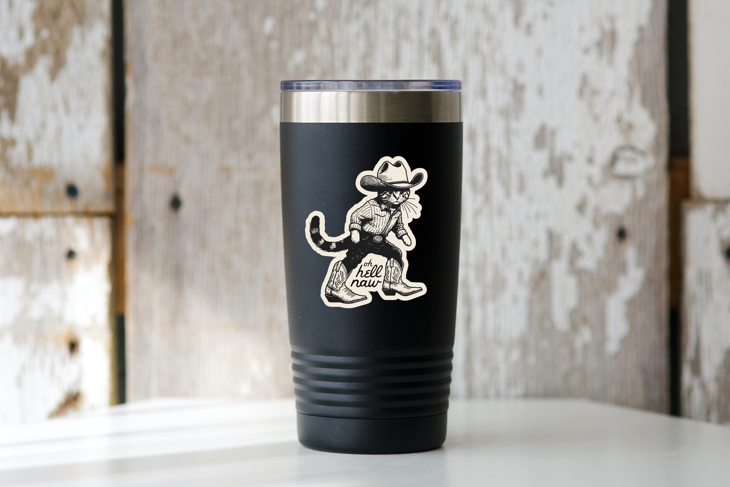 Oh Hell Naw Sticker - kitty, kitten, cat, cowboy, cowgirl