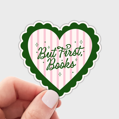 But First, Books Sticker - reading, coquette, heart, women