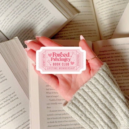 Forced Proximity Book CLub Book Reader Sticker – 3" Waterproof Bookish Sticker with Holo Overlay – Reading, Books, Bookstore Merch