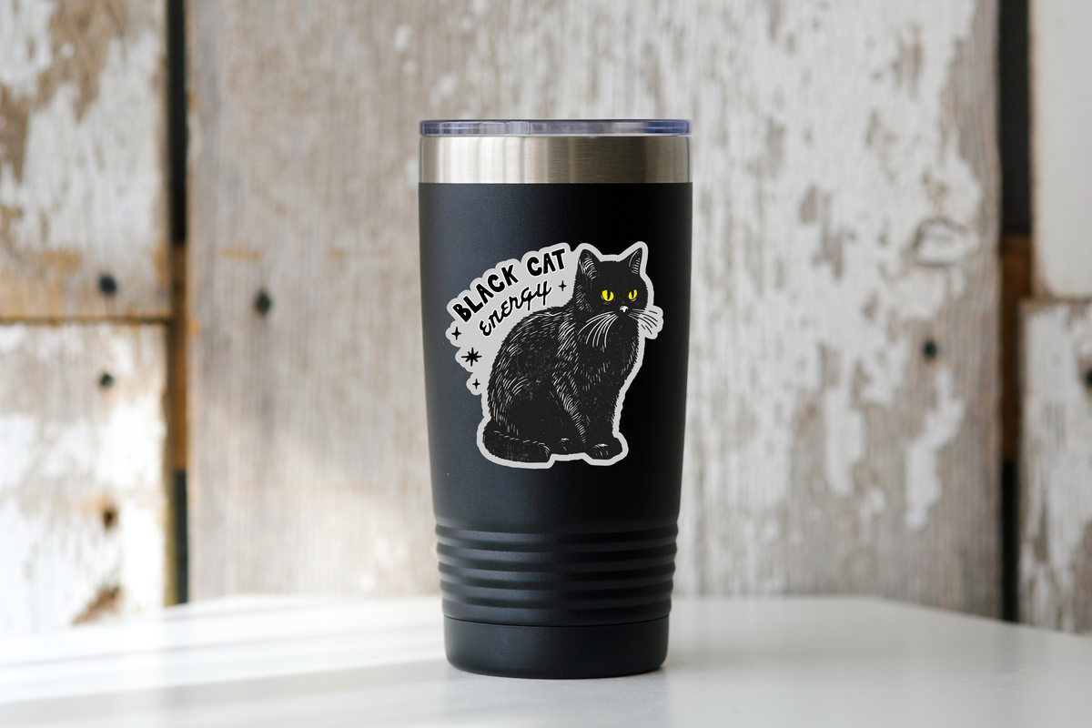 Black Cat Energy Sticker - pet, animal, kitten, halloween