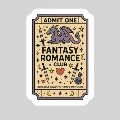 Fantasy Romance Ticket  Book Reader Sticker – 3" Waterproof Bookish Sticker with Holo Overlay – Reader Gift, Book Lover, Bookstore Merch
