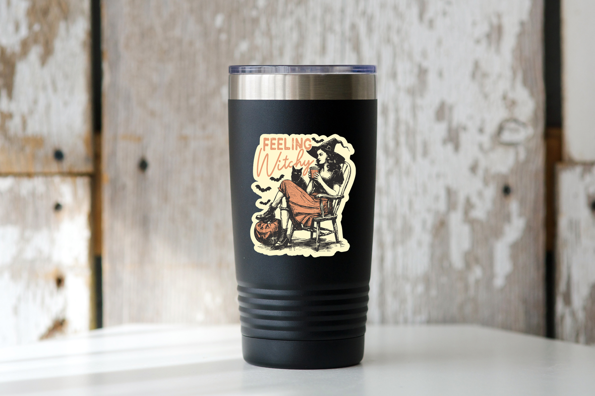 Feeling Witchy Sticker - coffee, cat, witches, halloween