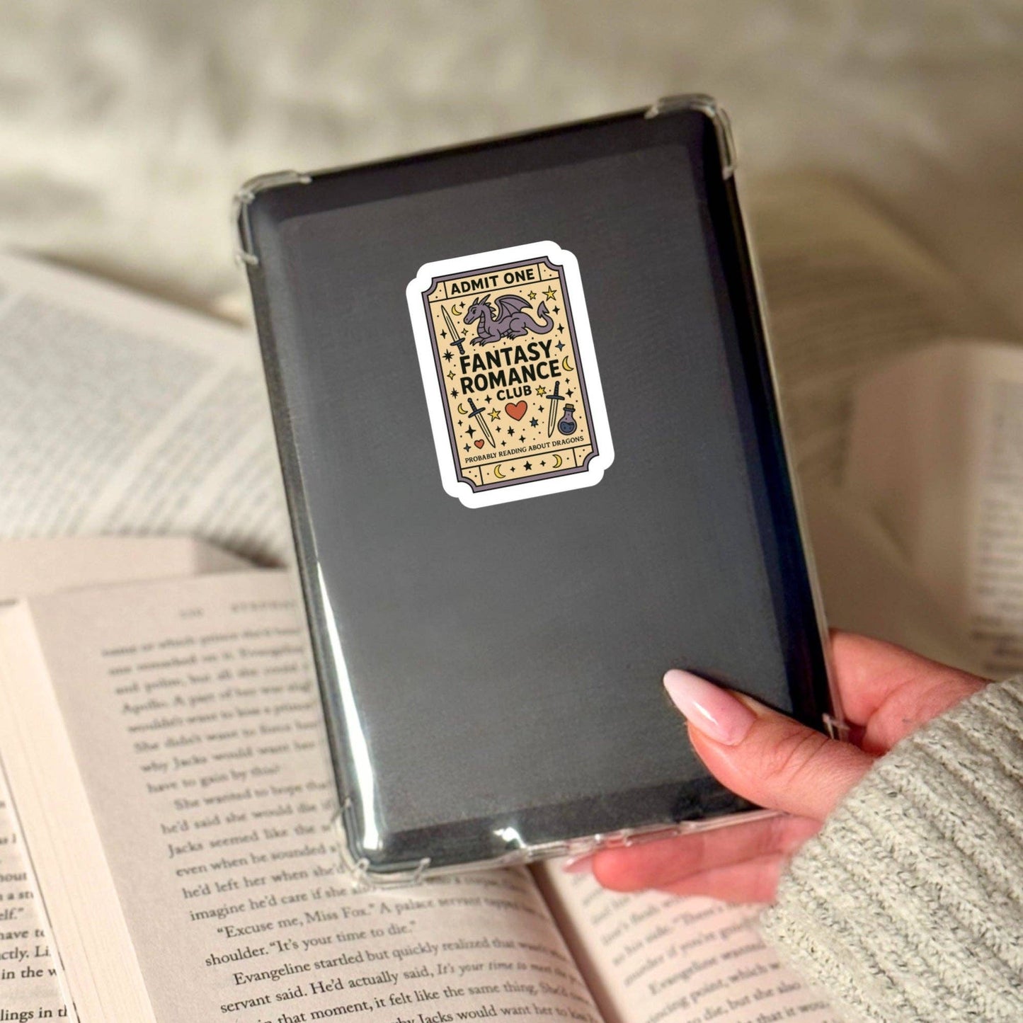 Fantasy Romance Ticket  Book Reader Sticker – 3" Waterproof Bookish Sticker with Holo Overlay – Reader Gift, Book Lover, Bookstore Merch