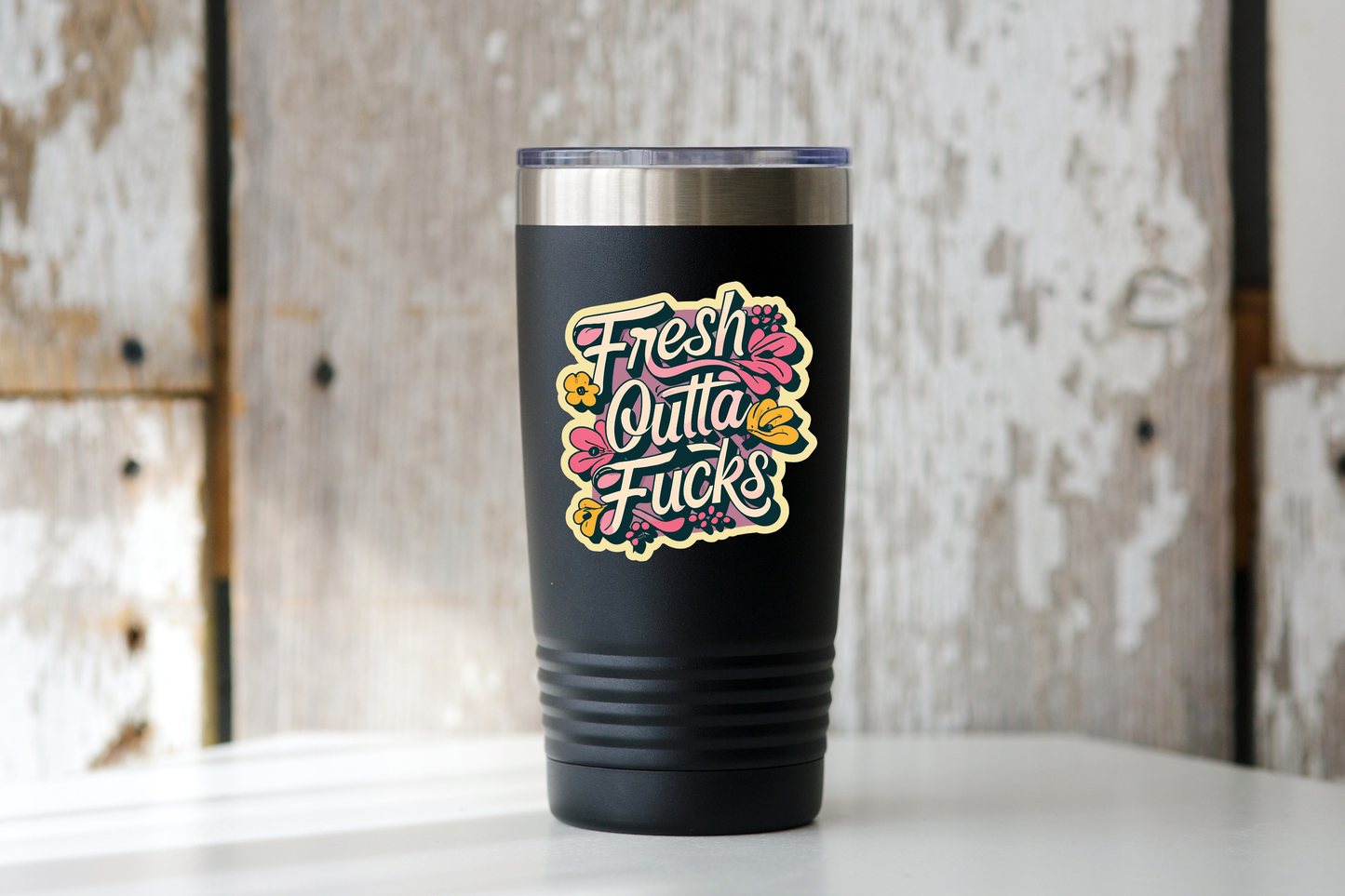 Fresh Outta Fucks Sticker - swear funny, sassy, swear, pink