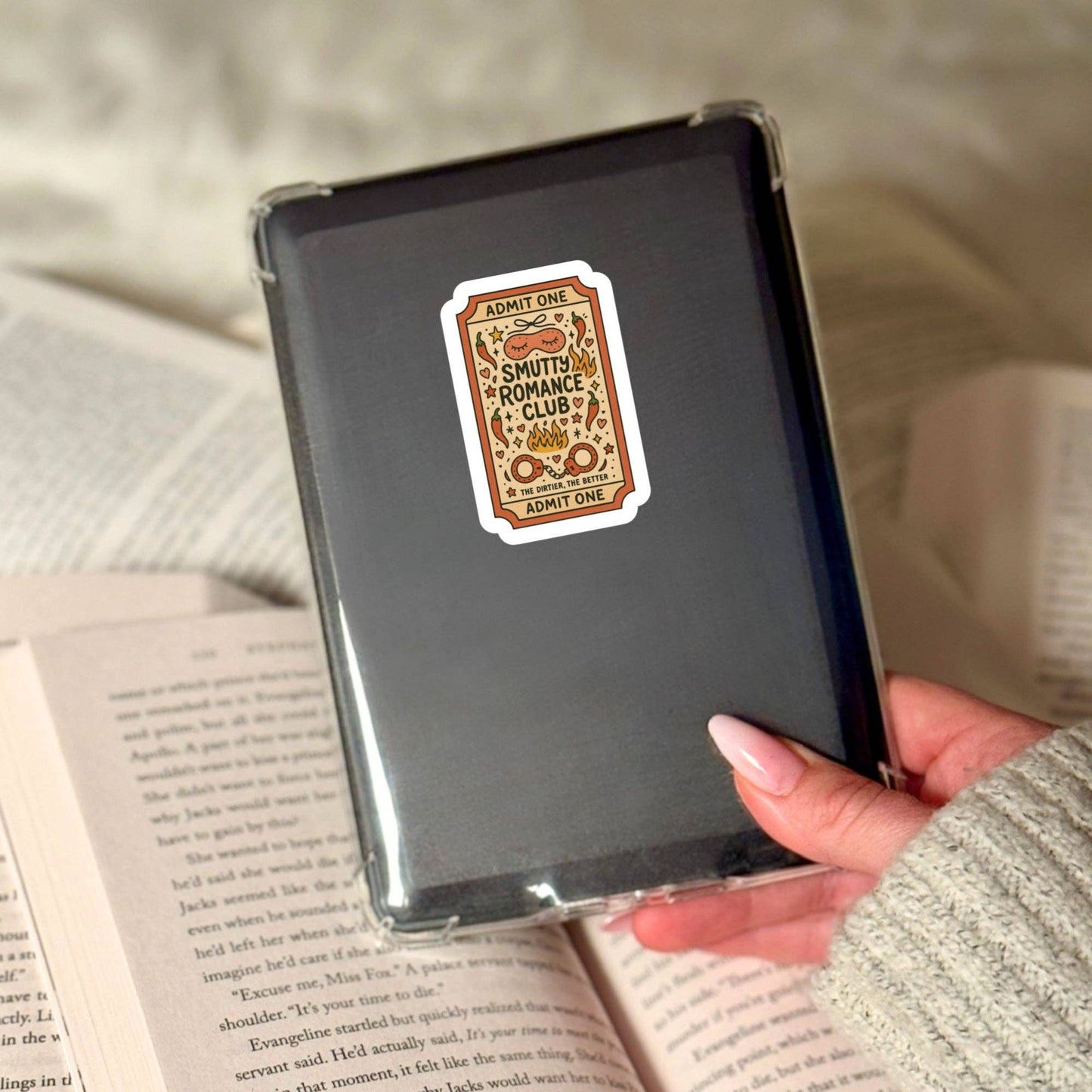 Smutty Romance Ticket Book Reader Sticker – 3" Waterproof Bookish Sticker with Holo Overlay – Reader Gift, Book Lover, Bookstore Merch